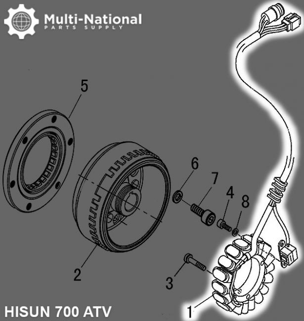 Stator - Magneto Coil, 18G, 5 Wire, 500-700cc, Hisun - 30A9389 - PBC2363F1