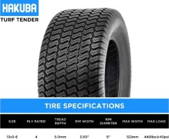 Tire - Hakuba Turftender, 13x5.00-6, 4 Ply, Lawn&Garden - 40G1356H - PBC3929EF1